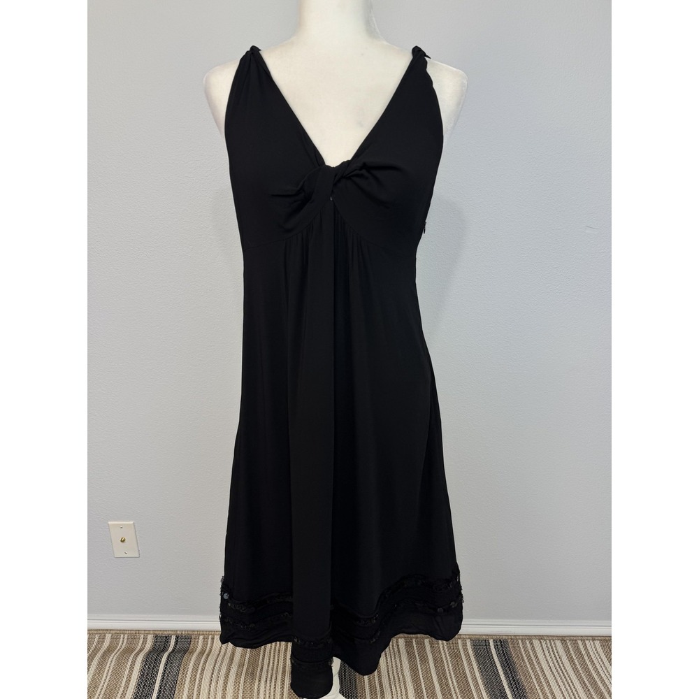 Theory Eliane Charm Dress Women's 8 Black Sequin Hem Sleeveless V Neck Midi